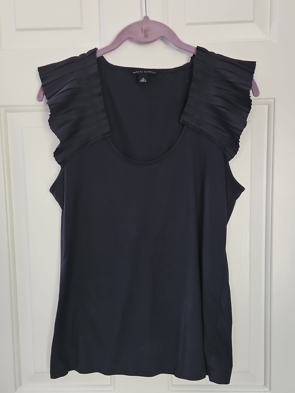 Banana Republic Black Sleeveless Top with Pleated Shoulder Ruffles